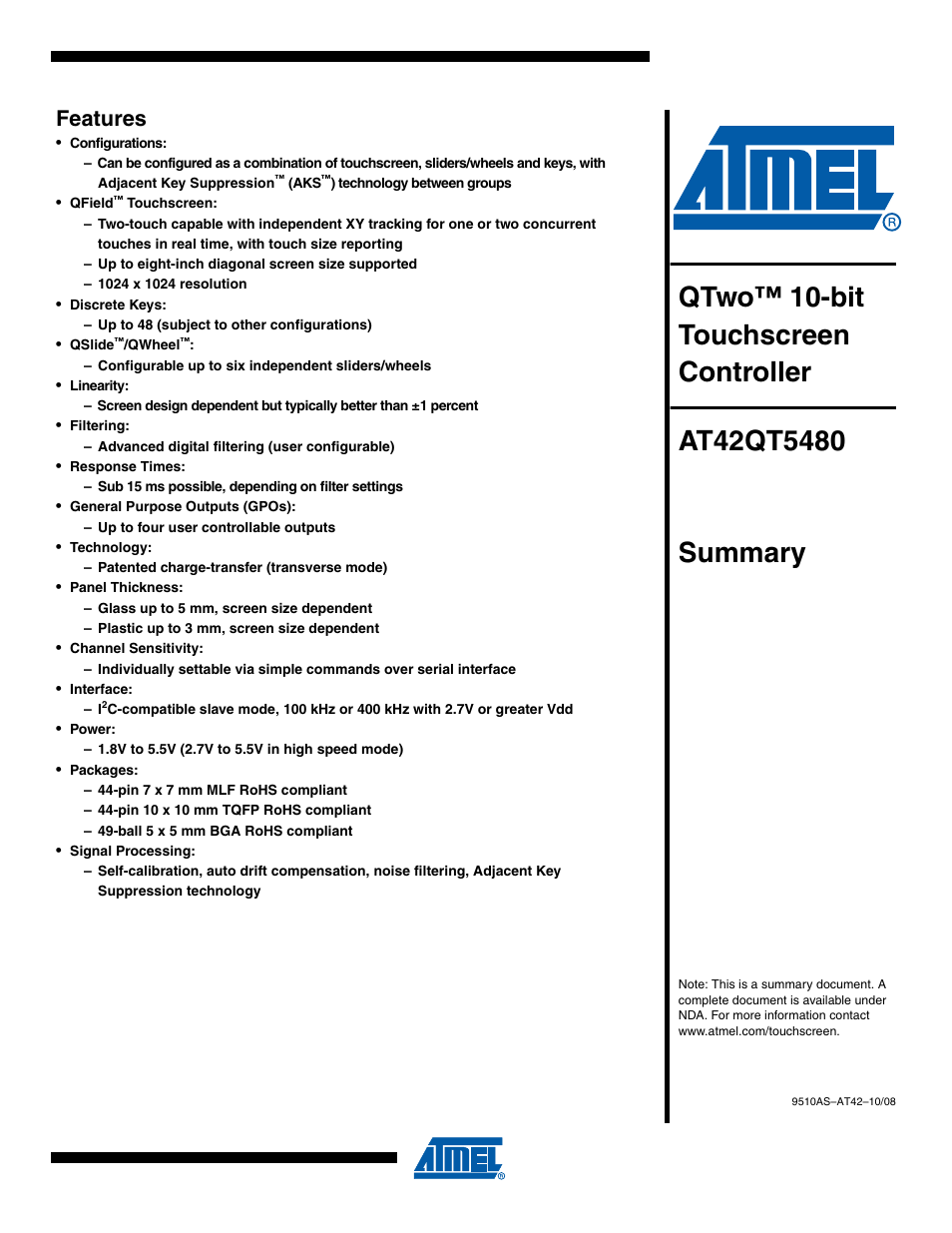 Rainbow Electronics AT42QT5480 User Manual | 10 pages