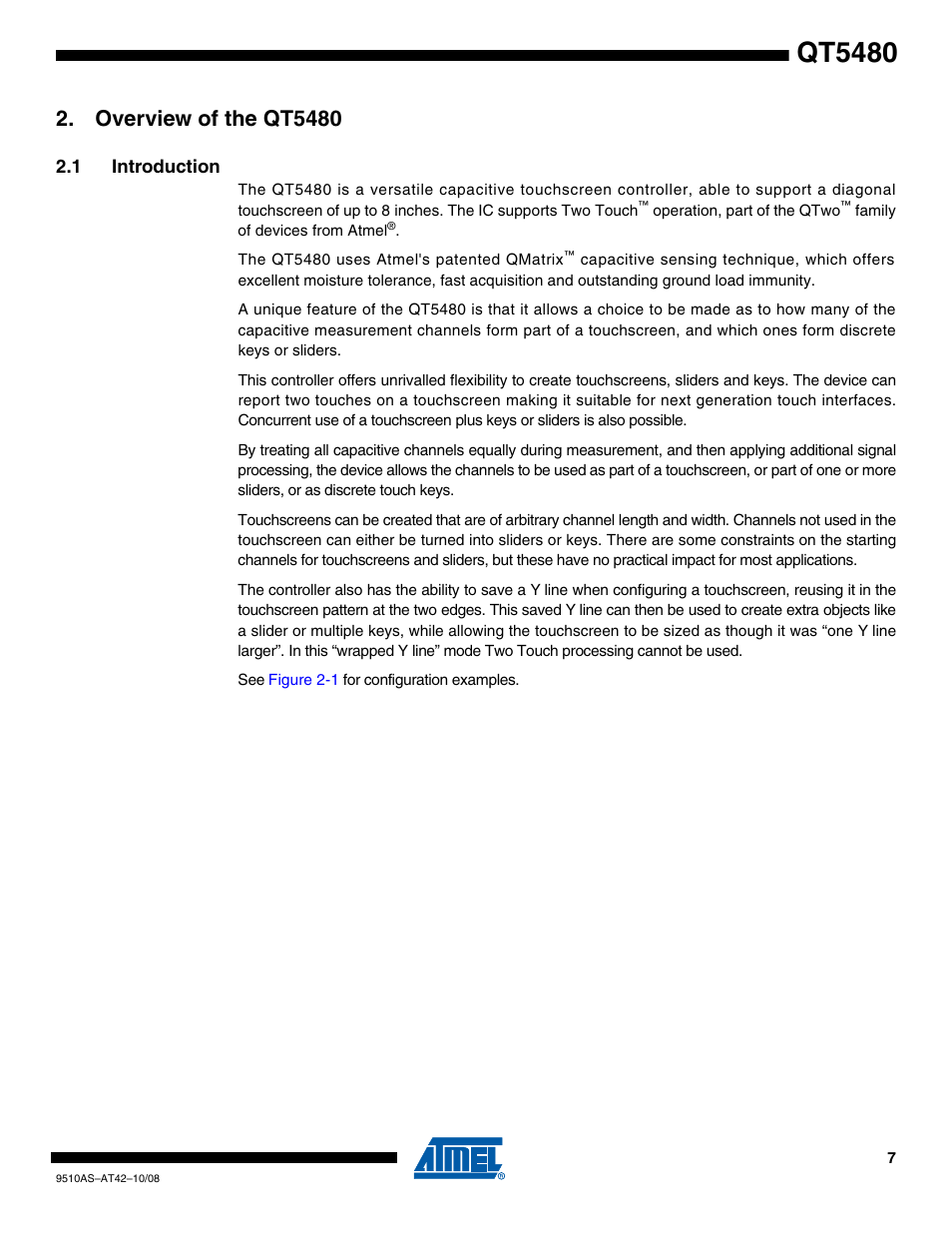 Overview of the qt5480, 1 introduction, Qt5480 | Rainbow Electronics AT42QT5480 User Manual | Page 7 / 10