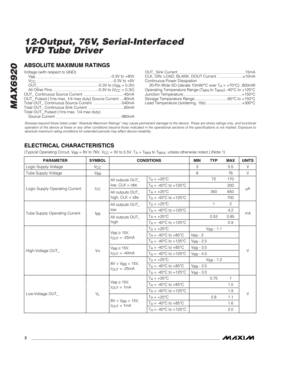 Rainbow Electronics MAX6920 User Manual | Page 2 / 10