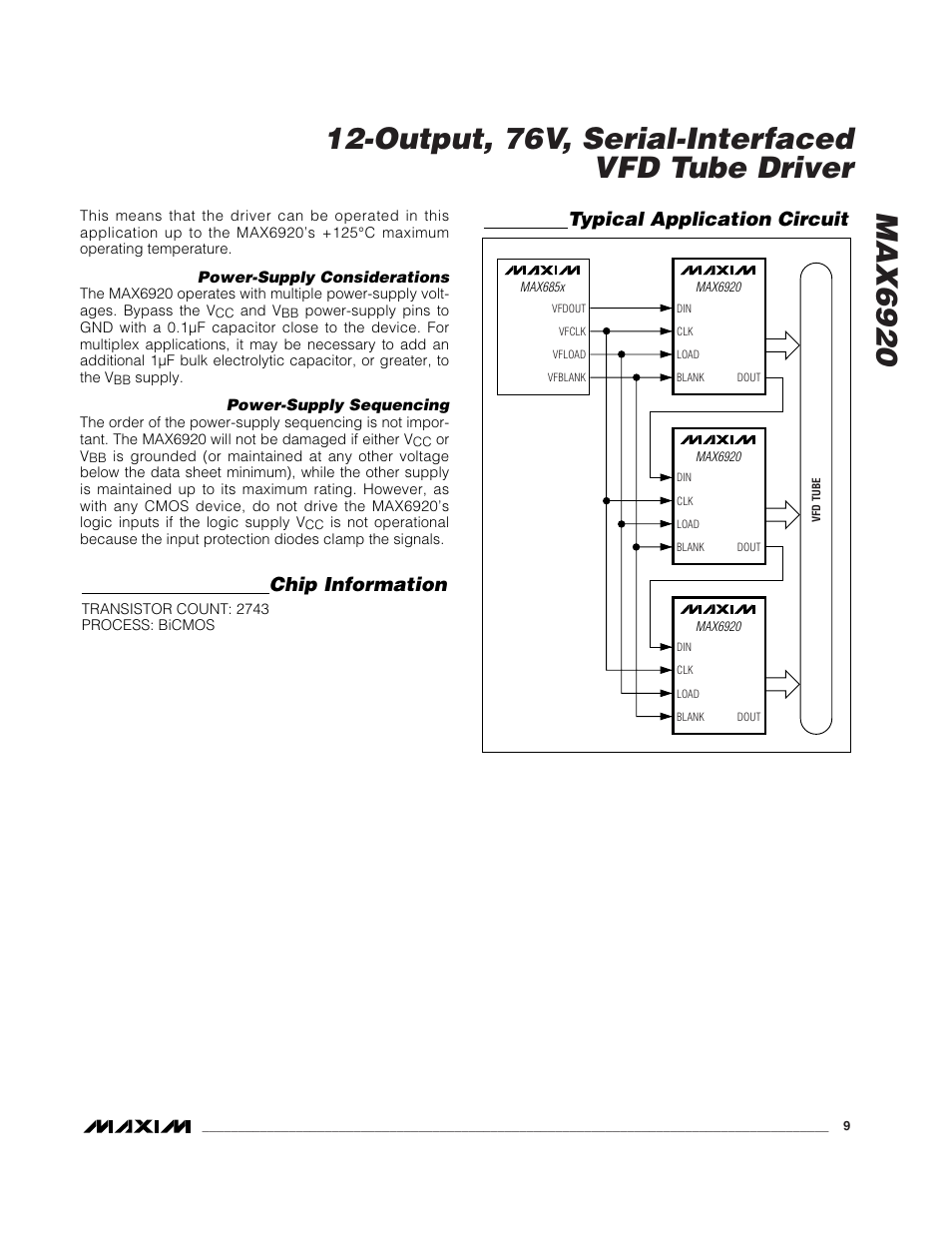 Typical application circuit chip information | Rainbow Electronics MAX6920 User Manual | Page 9 / 10