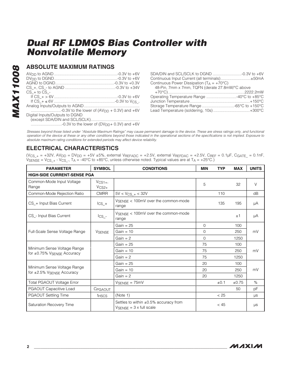 Rainbow Electronics MAX11008 User Manual | Page 2 / 67