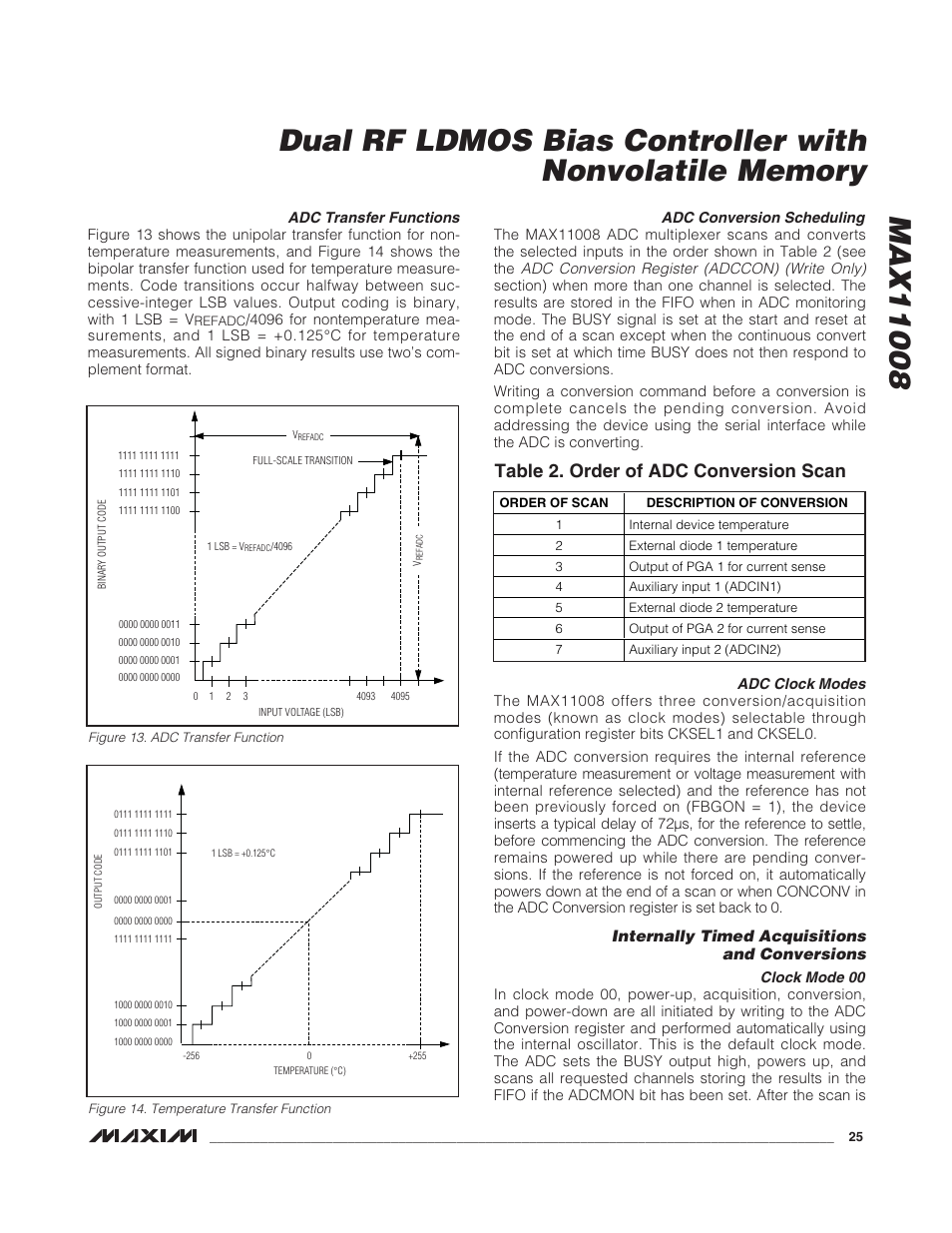 Table 2. order of adc conversion scan, Internally timed acquisitions and conversions | Rainbow Electronics MAX11008 User Manual | Page 25 / 67