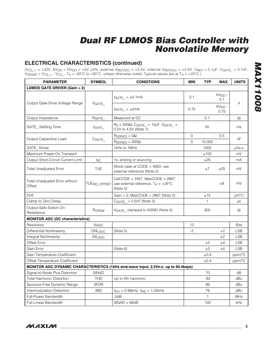 Electrical characteristics (continued) | Rainbow Electronics MAX11008 User Manual | Page 3 / 67