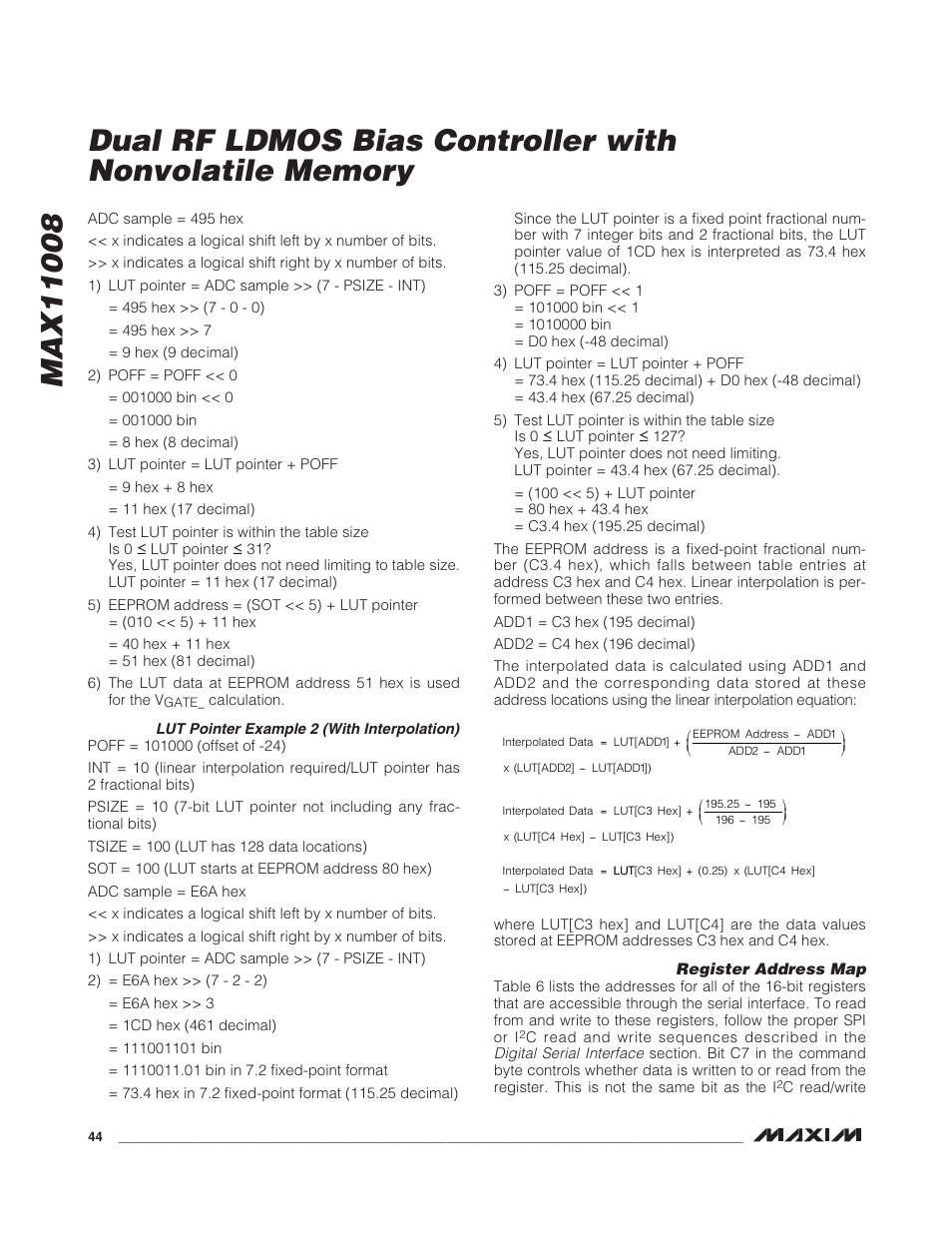 Register address map | Rainbow Electronics MAX11008 User Manual | Page 44 / 67