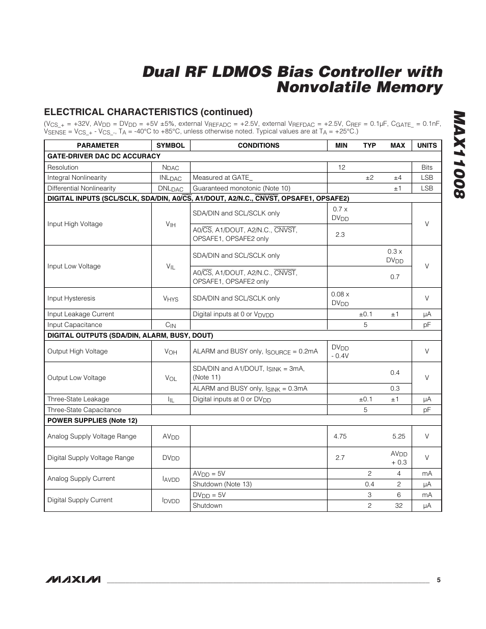 Electrical characteristics (continued) | Rainbow Electronics MAX11008 User Manual | Page 5 / 67