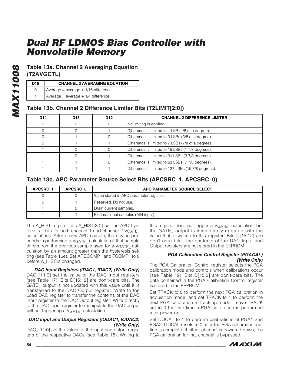 Table 13a. channel 2 averaging equation (t2avgctl) | Rainbow Electronics MAX11008 User Manual | Page 54 / 67