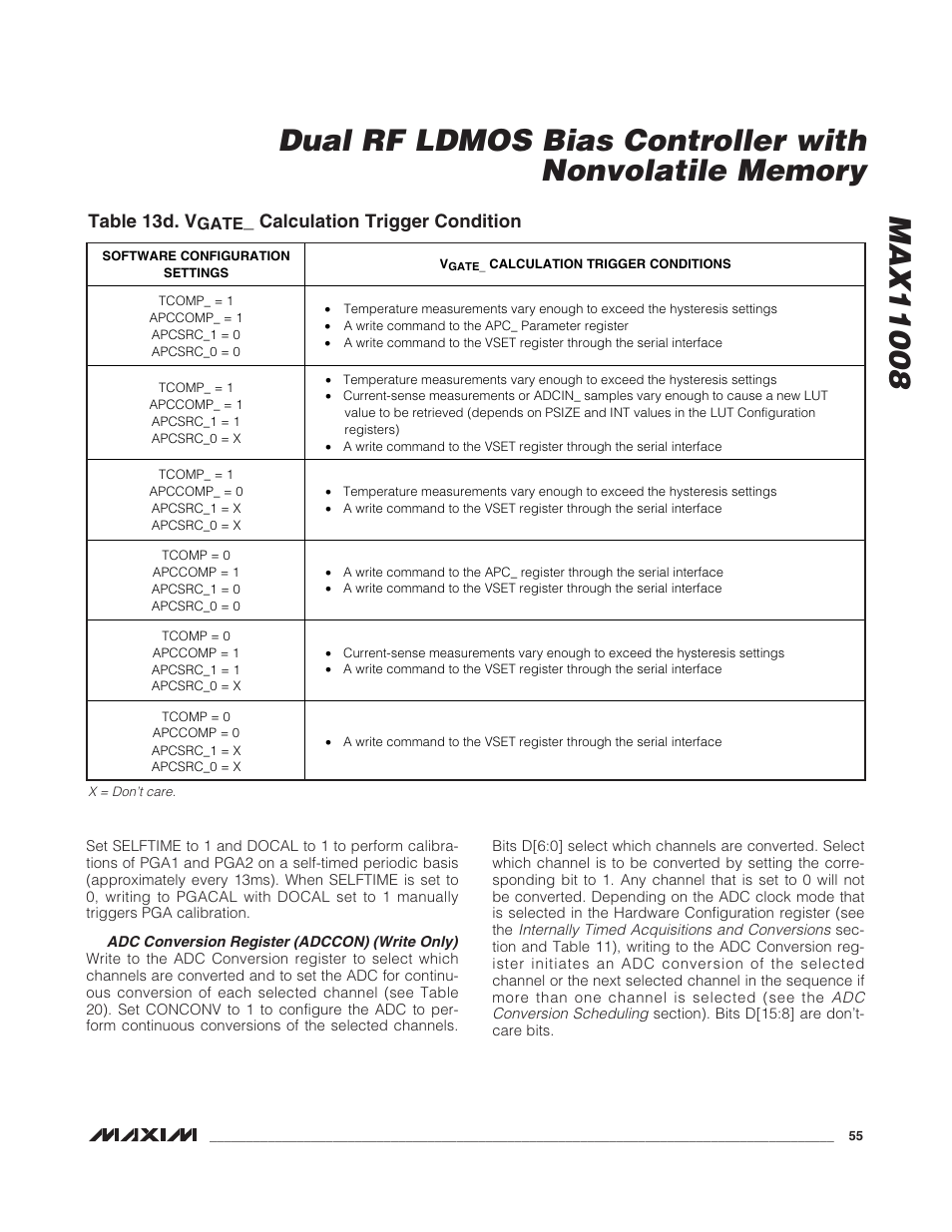 Table 13d. v, Calculation trigger condition | Rainbow Electronics MAX11008 User Manual | Page 55 / 67