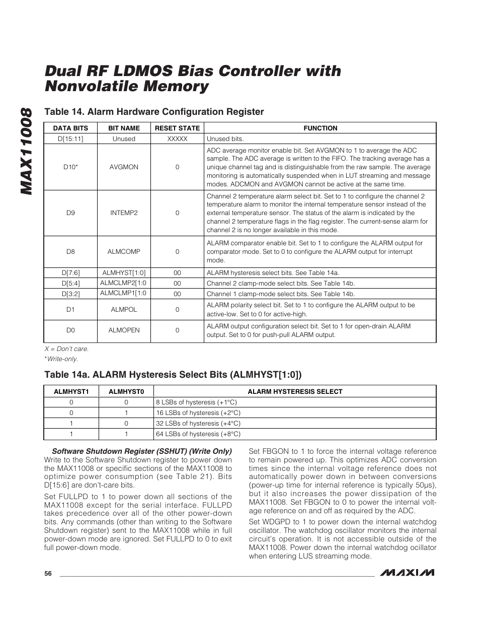 Table 14. alarm hardware configuration register | Rainbow Electronics MAX11008 User Manual | Page 56 / 67