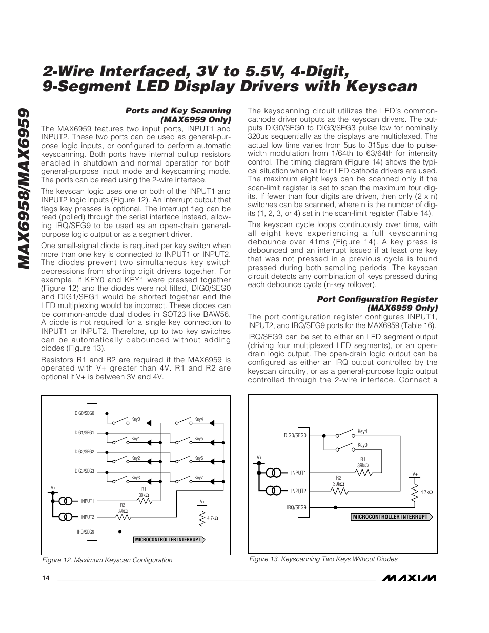 Ports and key scanning (max6959 only), Port configuration register (max6959 only) | Rainbow Electronics MAX6959 User Manual | Page 14 / 19