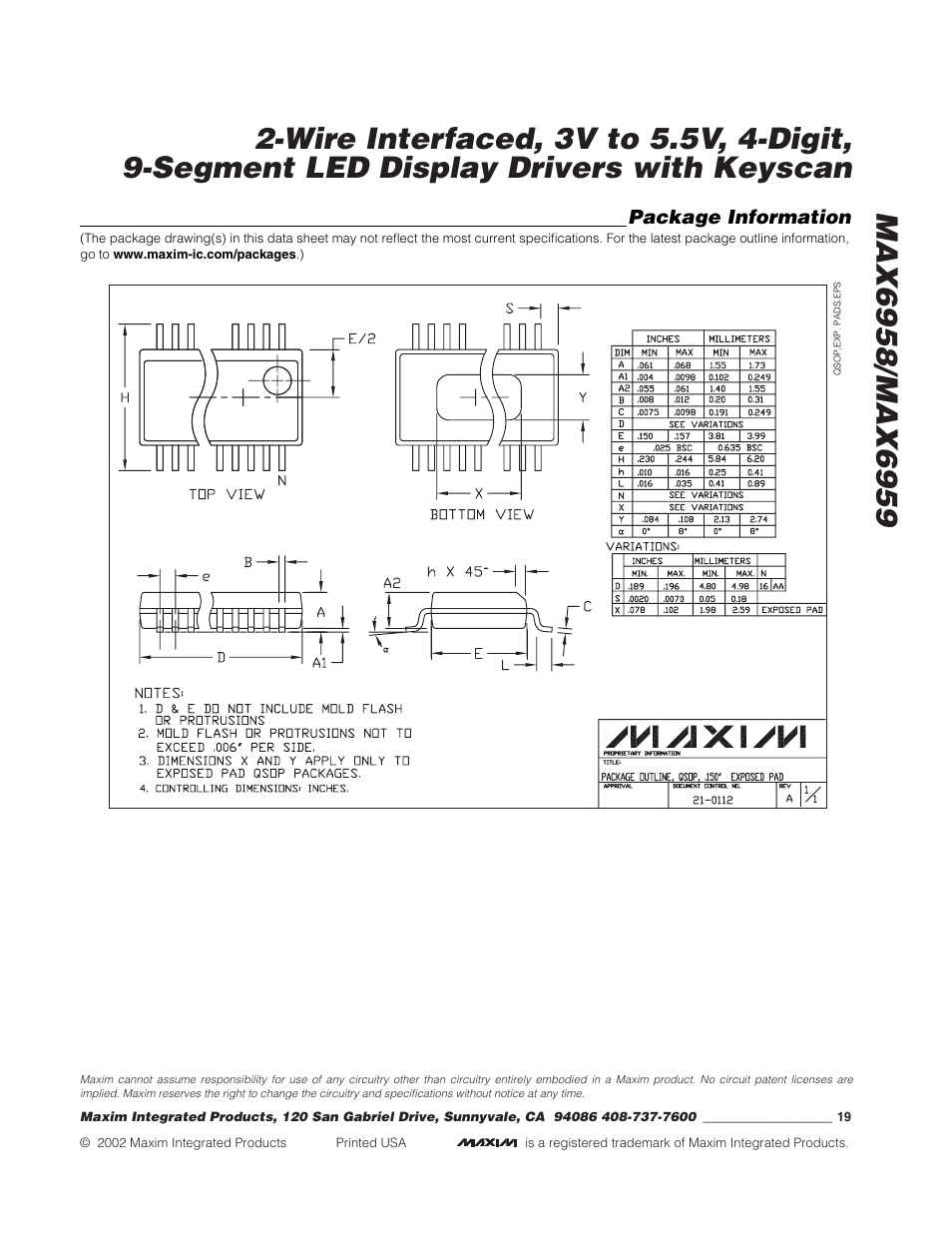 Rainbow Electronics MAX6959 User Manual | Page 19 / 19