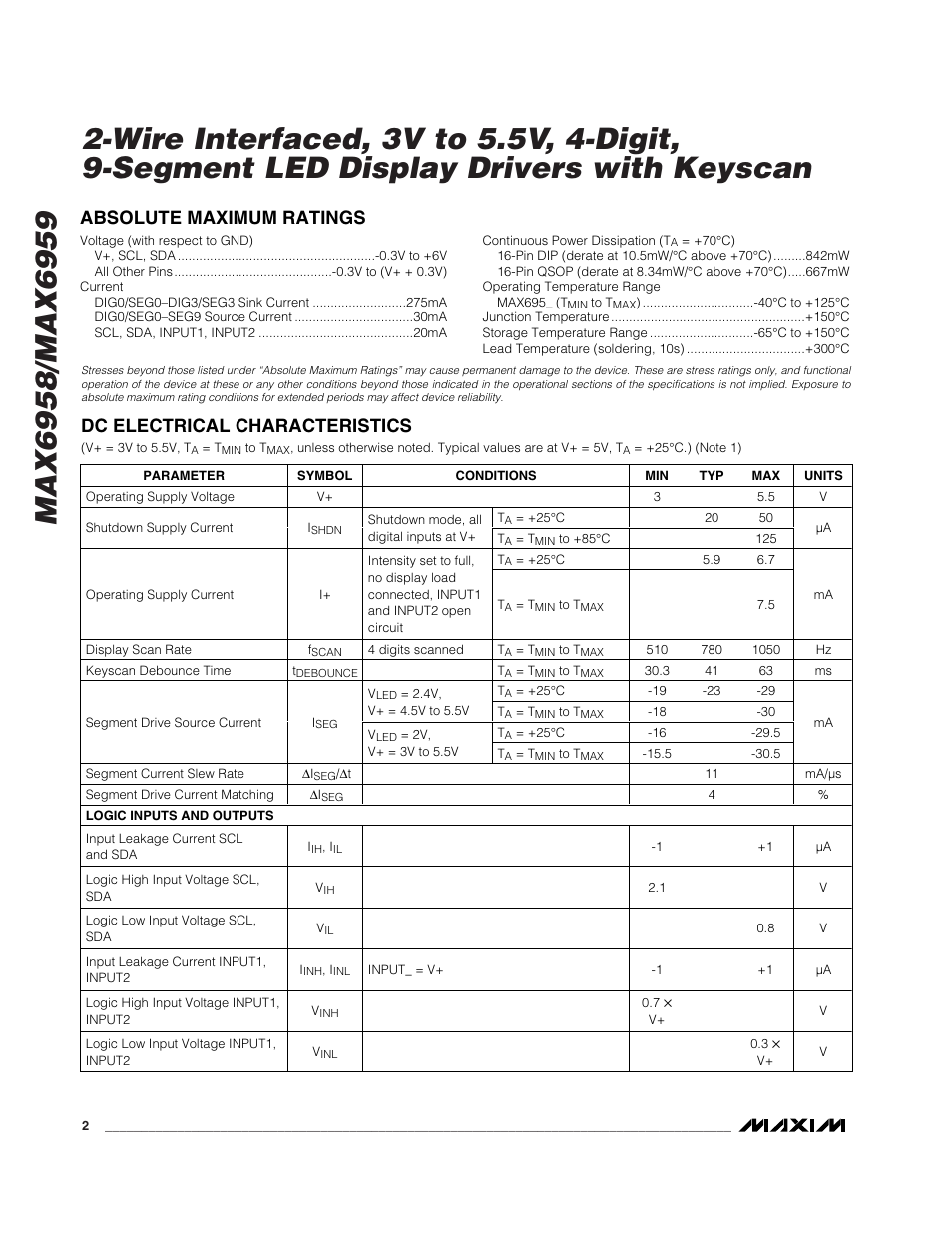 Rainbow Electronics MAX6959 User Manual | Page 2 / 19