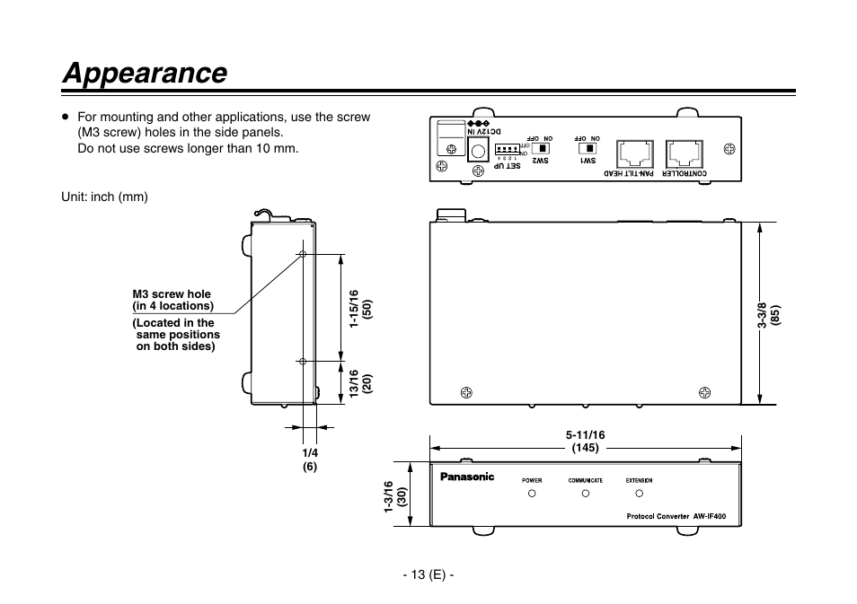 Appearance | Panasonic AW-IF400 User Manual | Page 14 / 112