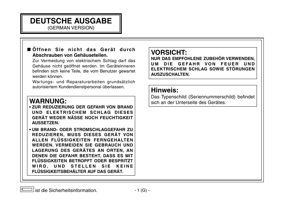 German, Deutsche ausgabe, Warnung | Vorsicht, Hinweis | Panasonic AW-IF400 User Manual | Page 16 / 112