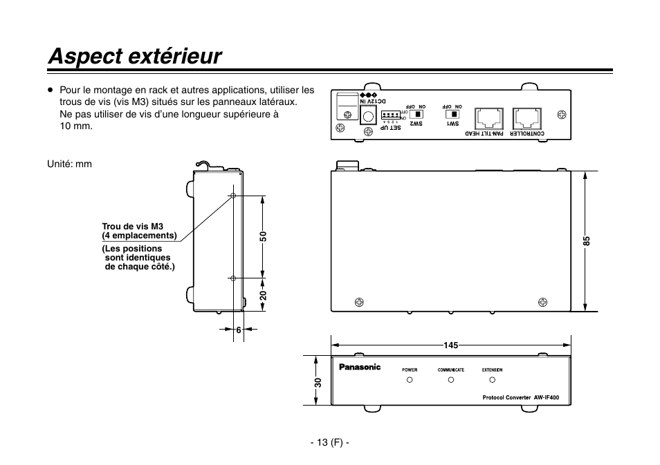 Aspect extérieur | Panasonic AW-IF400 User Manual | Page 42 / 112