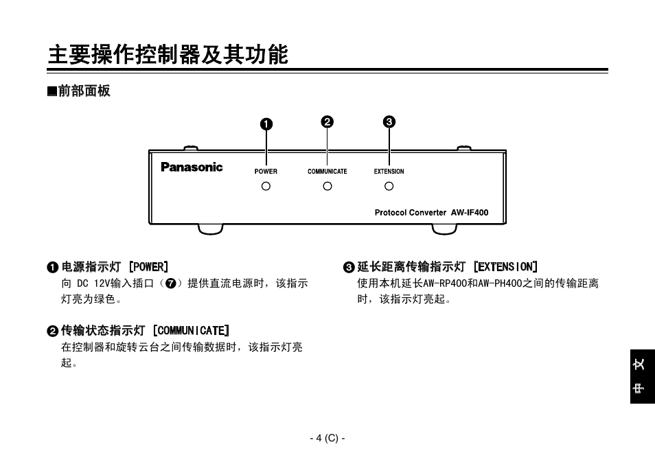 主要操作控制器及其功能 | Panasonic AW-IF400 User Manual | Page 89 / 112