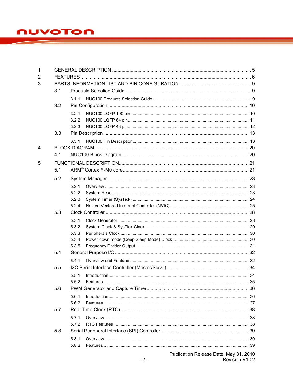 Nuc100 series data sheet | Rainbow Electronics NUC100 User Manual | Page 2 / 67