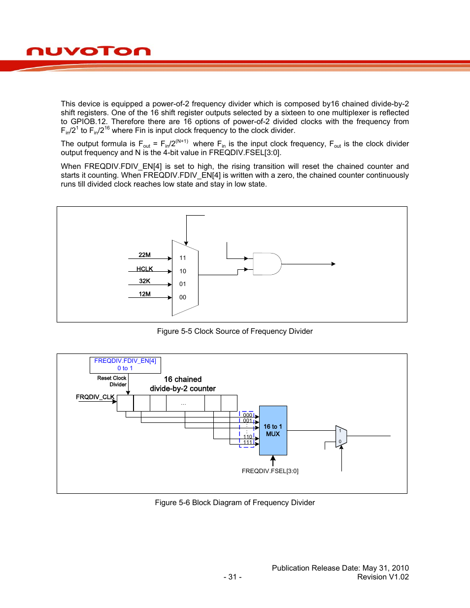 5 frequency divider output, Frequency divider output, Nuc100 series data sheet | Rainbow Electronics NUC100 User Manual | Page 31 / 67