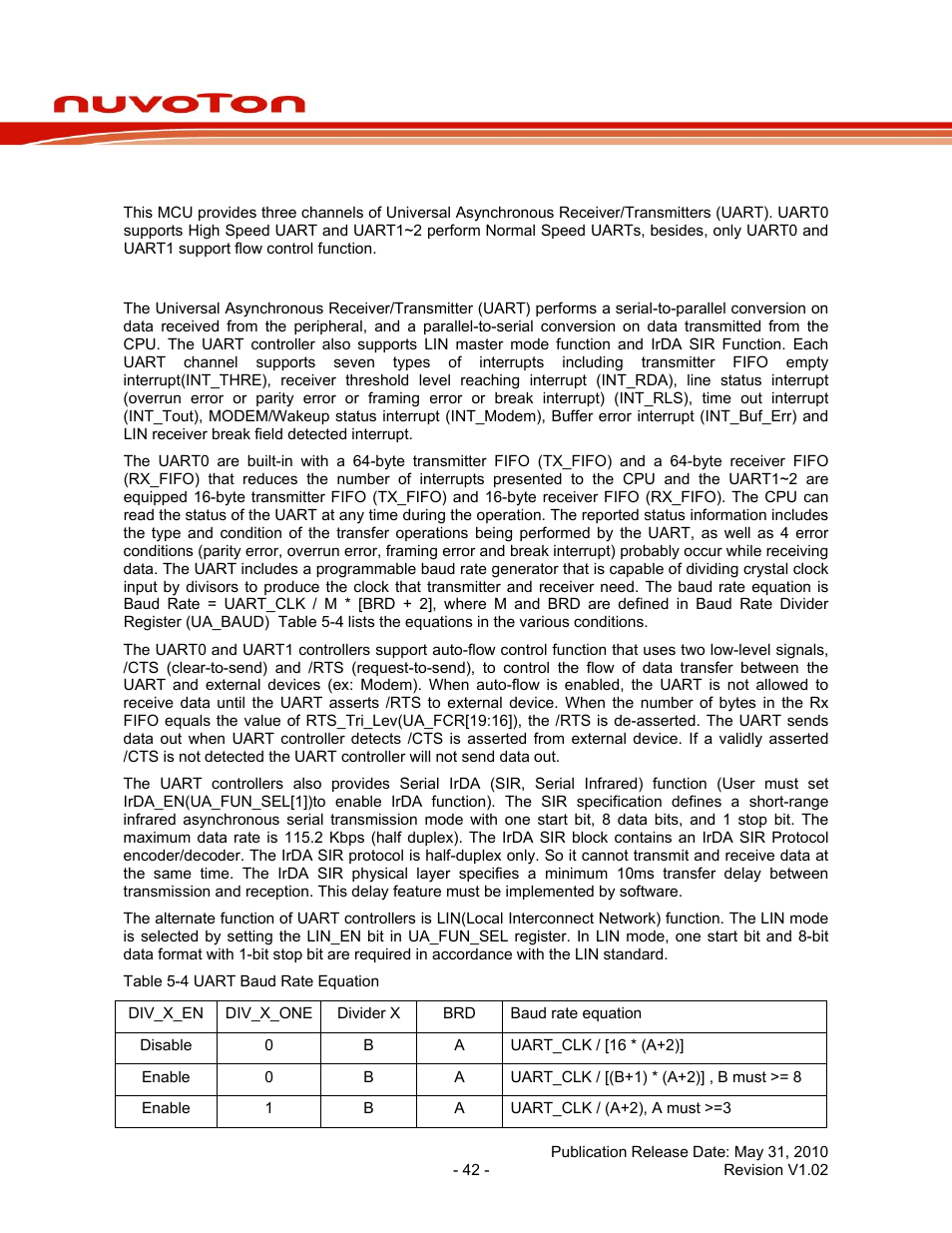 11 uart interface controller, 1 overview, Uart interface controller | Overview, Nuc100 series data sheet | Rainbow Electronics NUC100 User Manual | Page 42 / 67