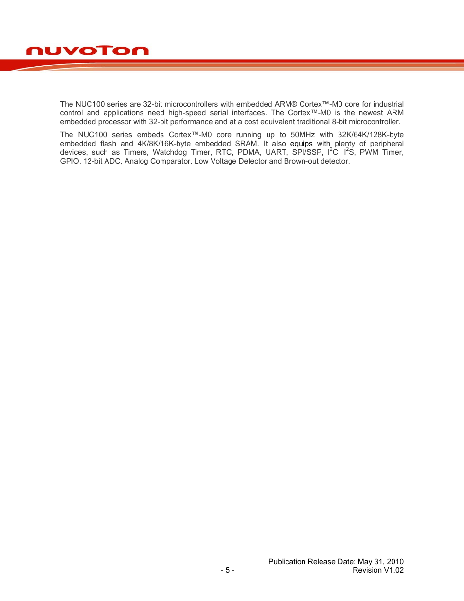1 general description, General description, Nuc100 series data sheet | Rainbow Electronics NUC100 User Manual | Page 5 / 67