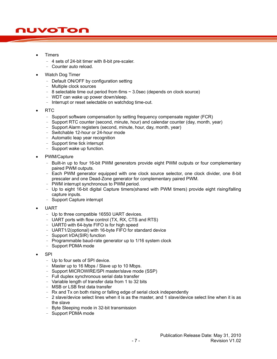 Nuc100 series data sheet | Rainbow Electronics NUC100 User Manual | Page 7 / 67