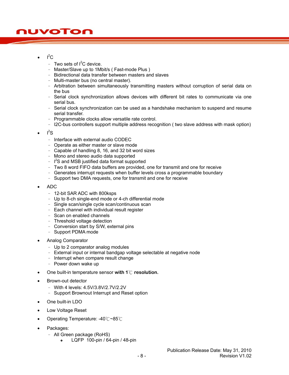 Nuc100 series data sheet | Rainbow Electronics NUC100 User Manual | Page 8 / 67
