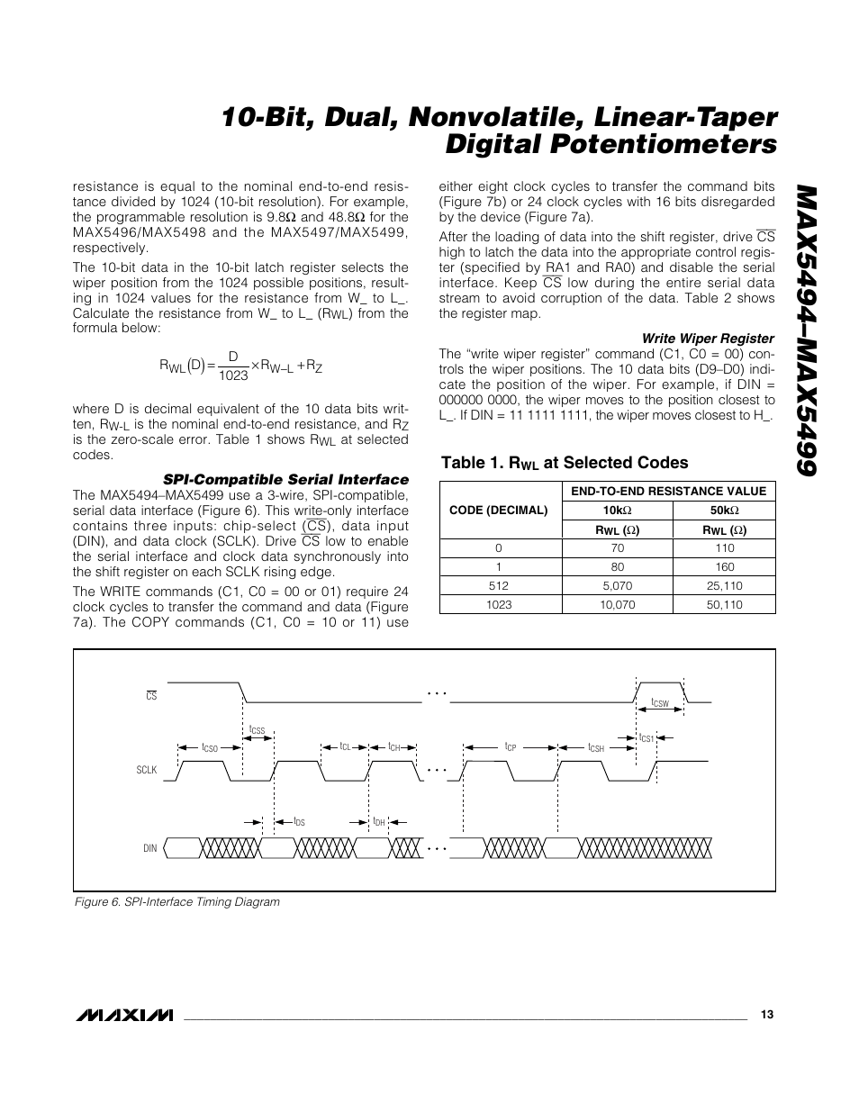 Table 1. r, At selected codes | Rainbow Electronics MAX5499 User Manual | Page 13 / 20