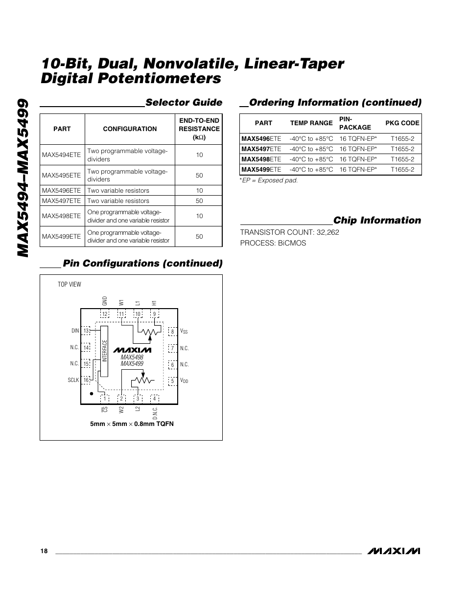 Selector guide chip information | Rainbow Electronics MAX5499 User Manual | Page 18 / 20