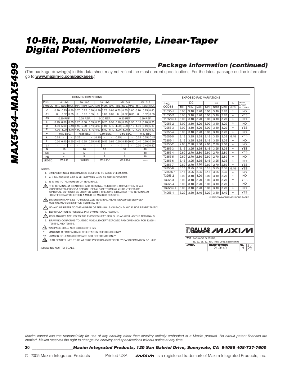 Package information (continued) | Rainbow Electronics MAX5499 User Manual | Page 20 / 20