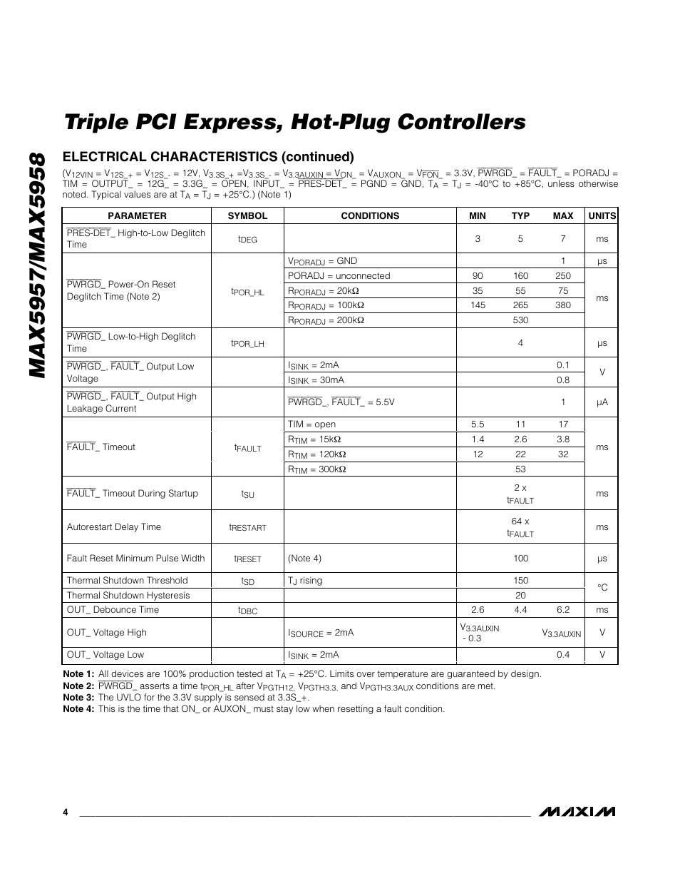 Electrical characteristics (continued) | Rainbow Electronics MAX5958 User Manual | Page 4 / 25