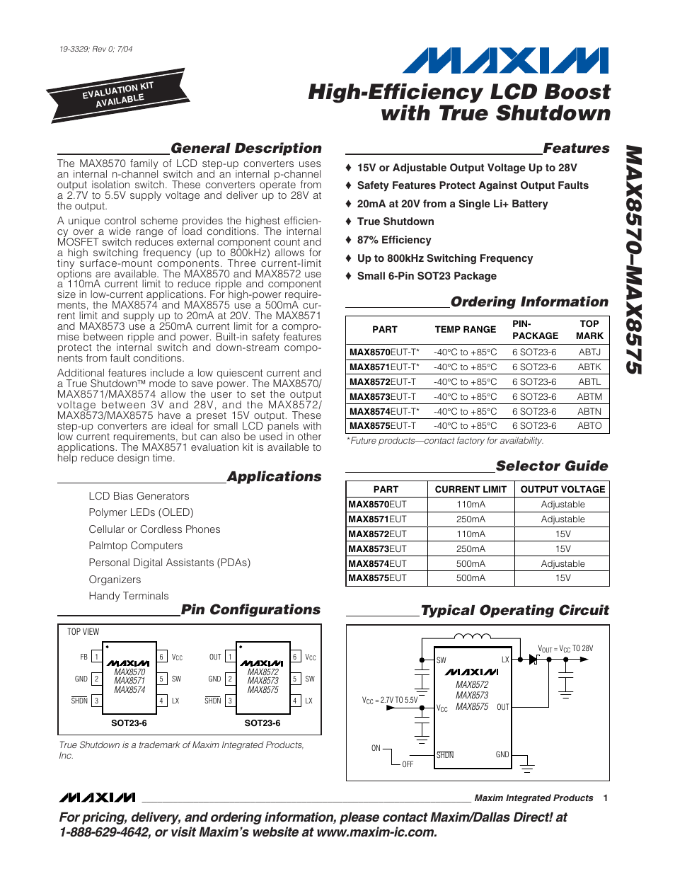 Rainbow Electronics MAX8575 User Manual | 10 pages