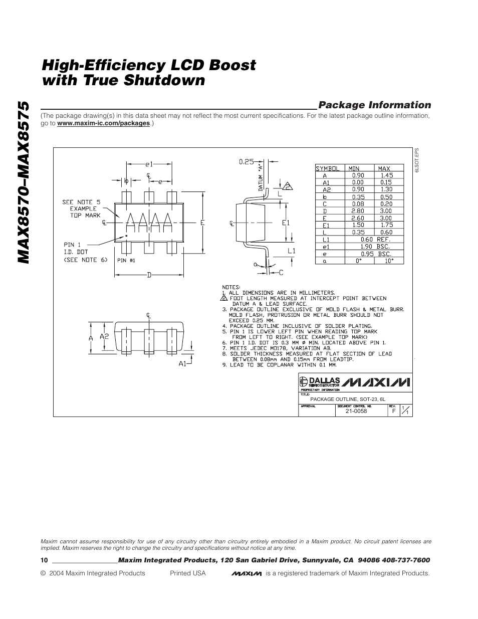 Package information | Rainbow Electronics MAX8575 User Manual | Page 10 / 10