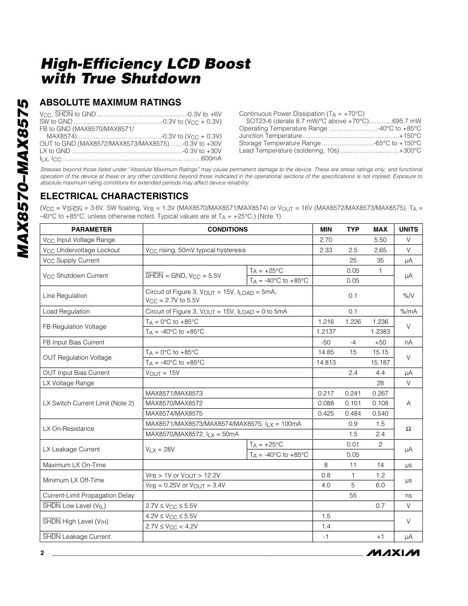 Rainbow Electronics MAX8575 User Manual | Page 2 / 10