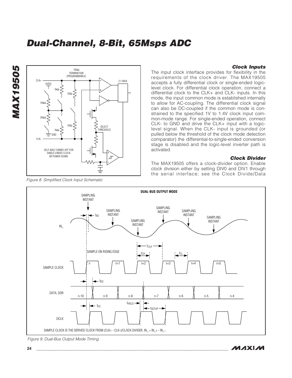 Clock inputs, Clock divider | Rainbow Electronics MAX19505 User Manual | Page 24 / 34