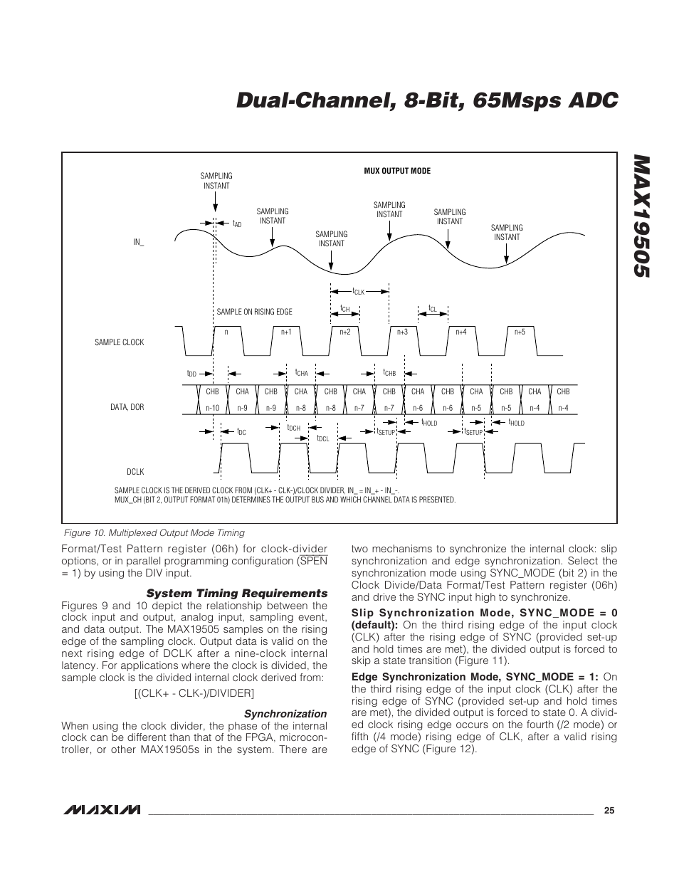 System timing requirements, Synchronization | Rainbow Electronics MAX19505 User Manual | Page 25 / 34