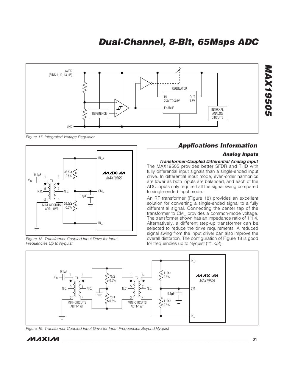 Applications information, Analog inputs | Rainbow Electronics MAX19505 User Manual | Page 31 / 34