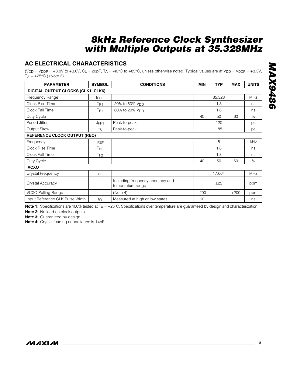 Ac electrical characteristics | Rainbow Electronics MAX9486 User Manual | Page 3 / 8