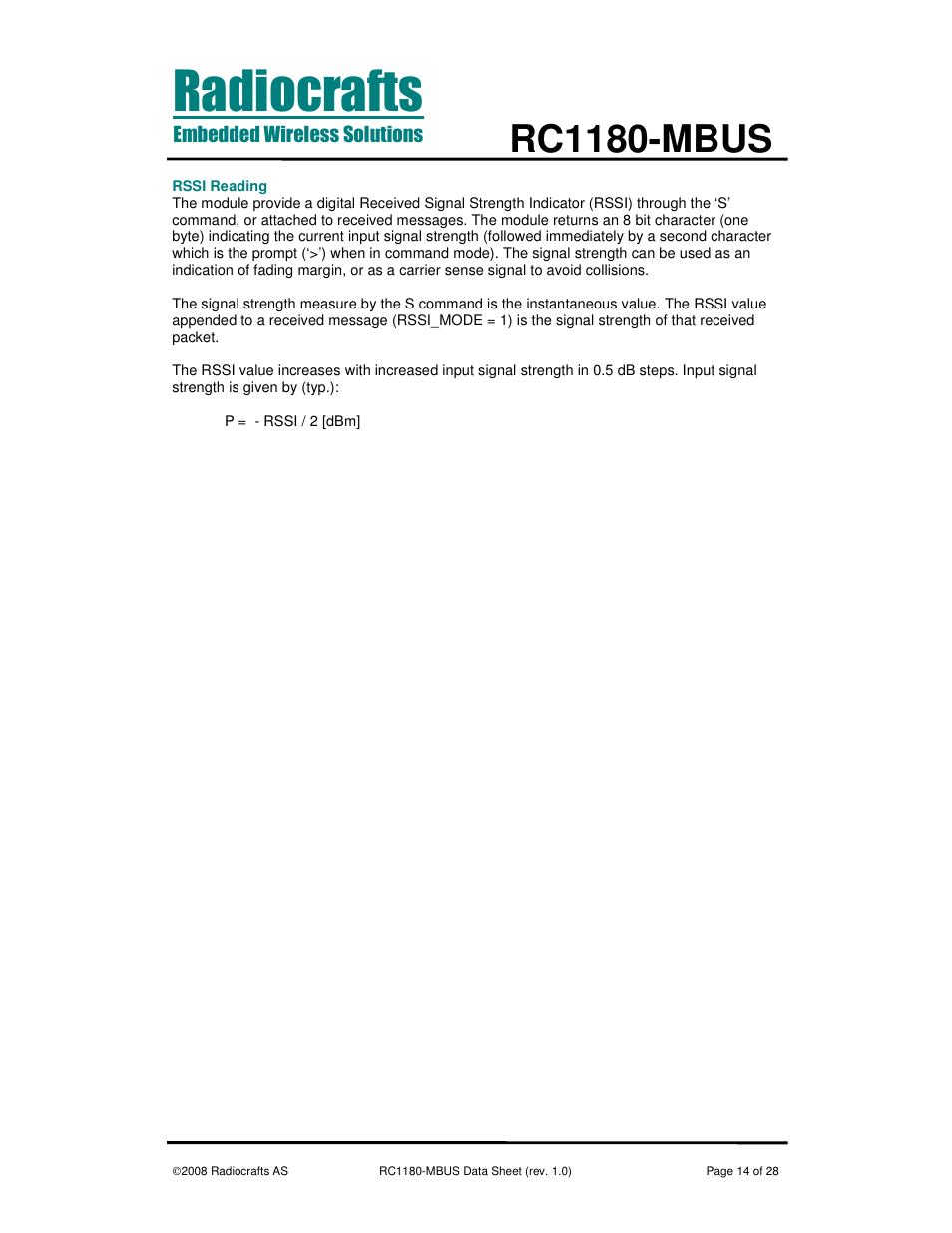 Rc1180-mbus | Rainbow Electronics RC1180-MBUS User Manual | Page 14 / 28