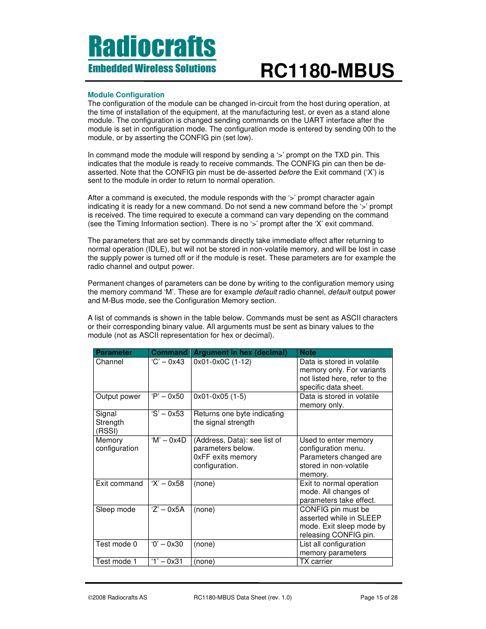 Rc1180-mbus | Rainbow Electronics RC1180-MBUS User Manual | Page 15 / 28