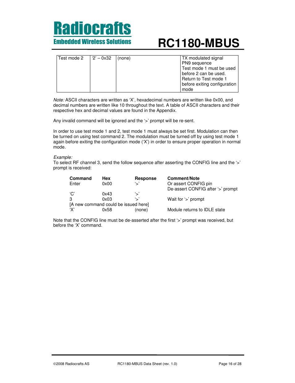 Rc1180-mbus | Rainbow Electronics RC1180-MBUS User Manual | Page 16 / 28