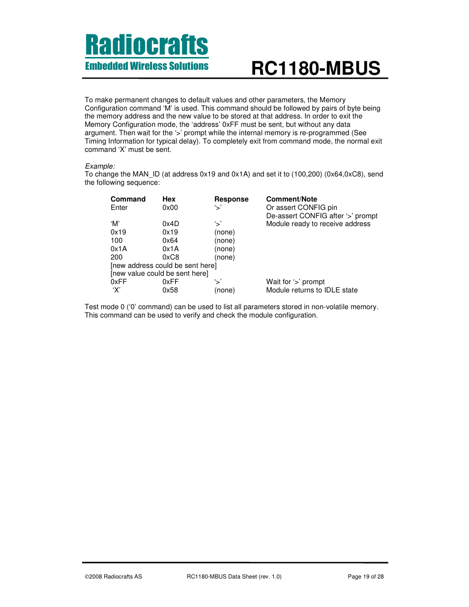 Rc1180-mbus | Rainbow Electronics RC1180-MBUS User Manual | Page 19 / 28
