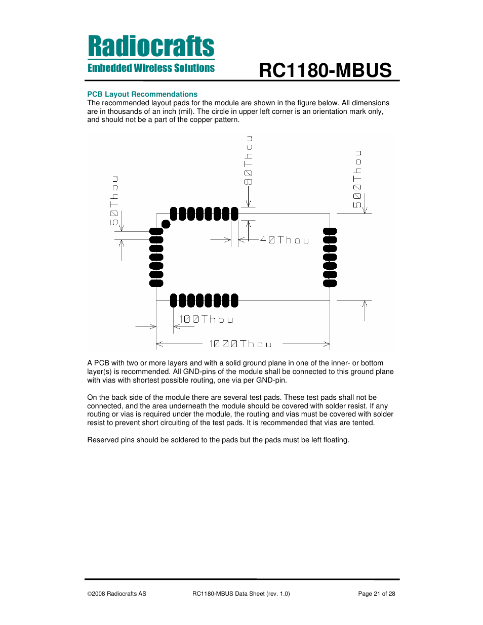 Rc1180-mbus | Rainbow Electronics RC1180-MBUS User Manual | Page 21 / 28