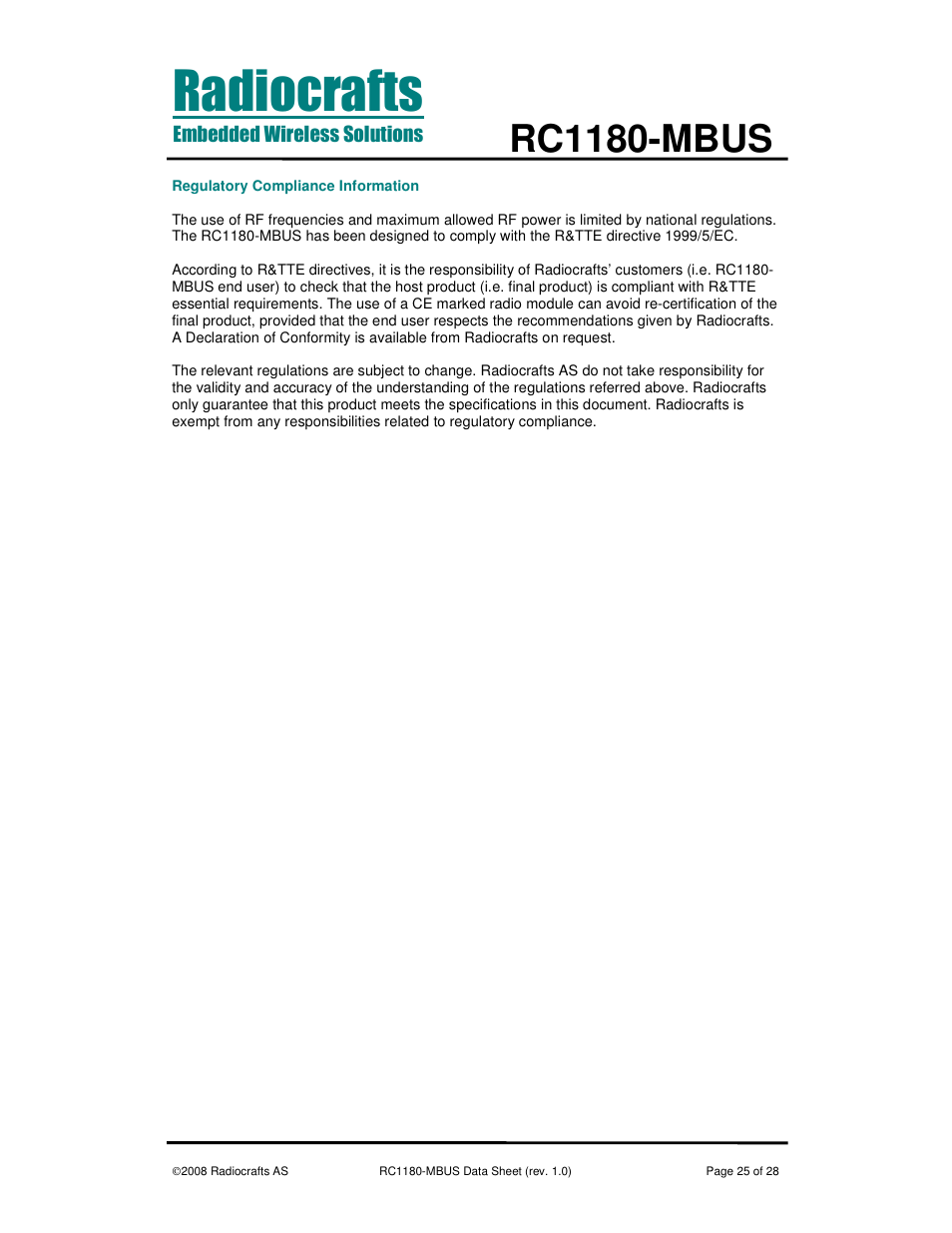 Rc1180-mbus | Rainbow Electronics RC1180-MBUS User Manual | Page 25 / 28