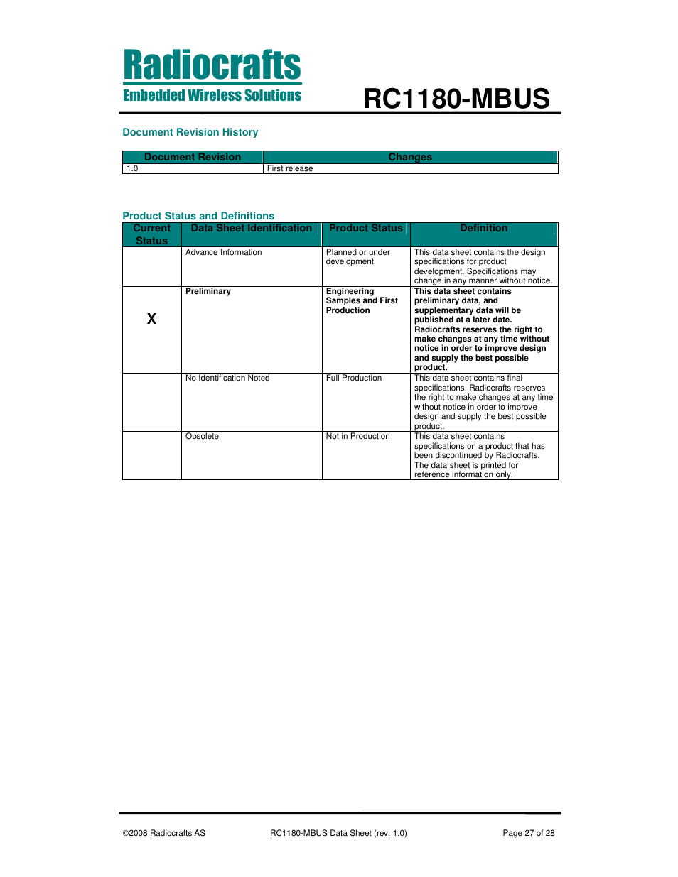 Rc1180-mbus | Rainbow Electronics RC1180-MBUS User Manual | Page 27 / 28