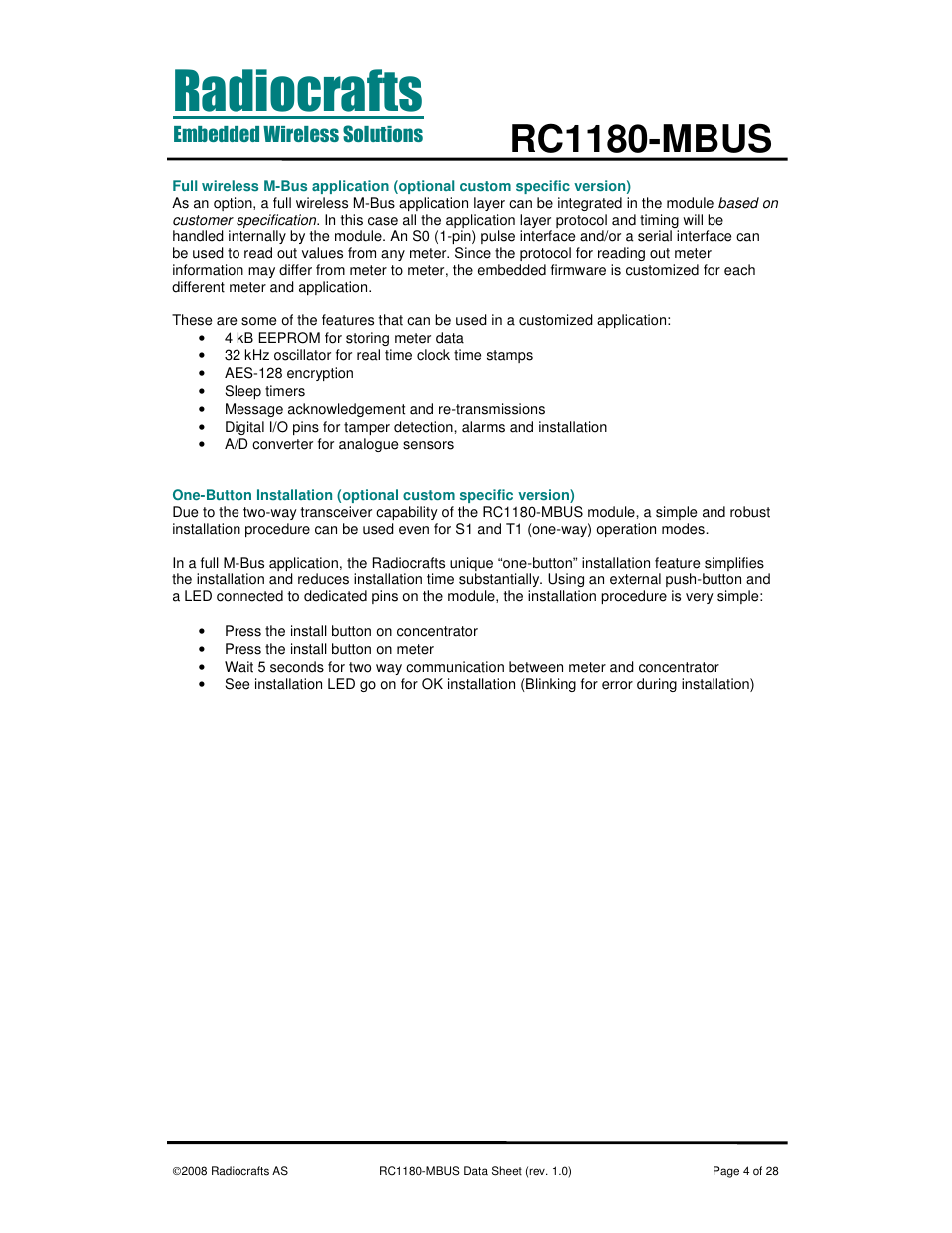 Rc1180-mbus | Rainbow Electronics RC1180-MBUS User Manual | Page 4 / 28