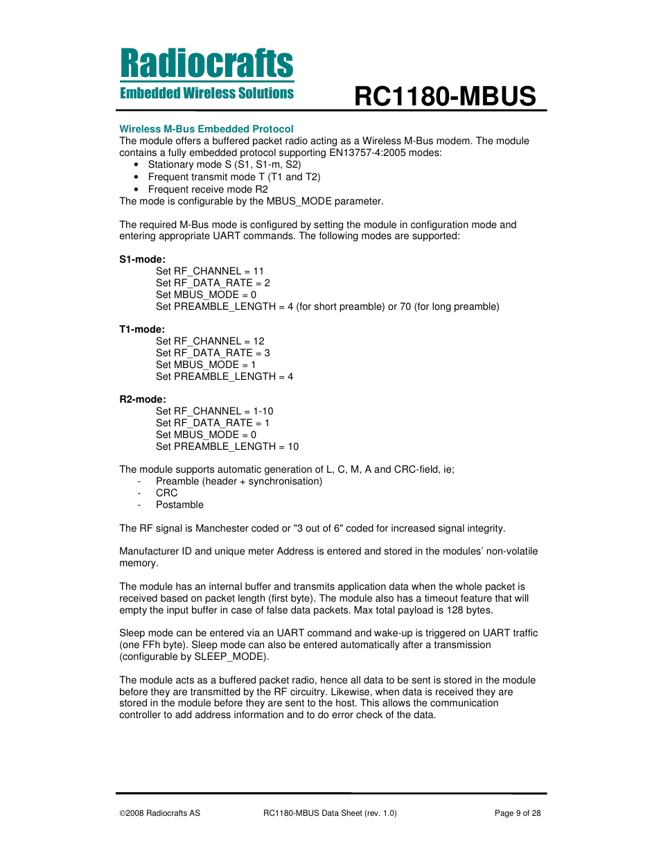 Rc1180-mbus | Rainbow Electronics RC1180-MBUS User Manual | Page 9 / 28