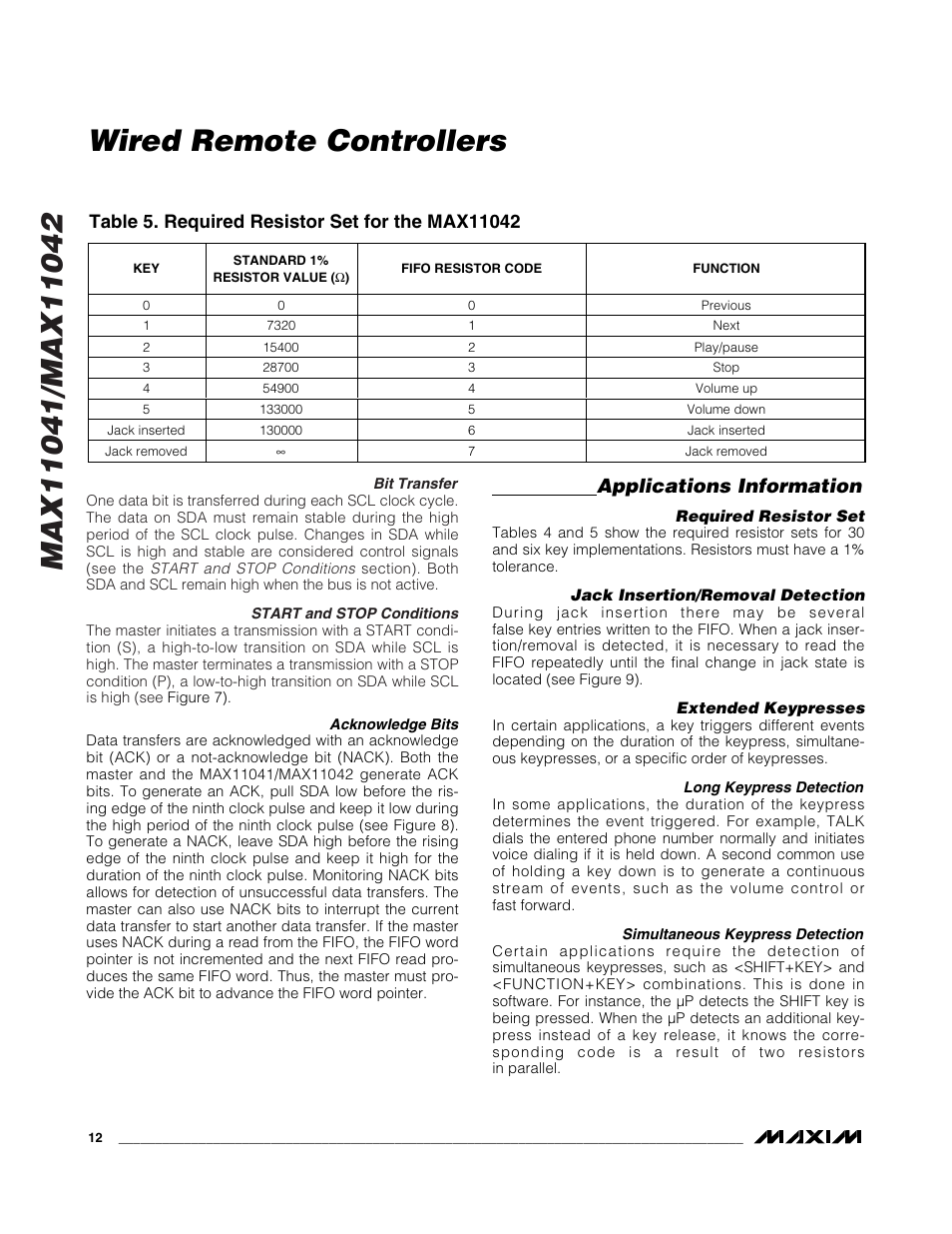 Wired remote controllers, Applications information | Rainbow Electronics MAX11042 User Manual | Page 12 / 18