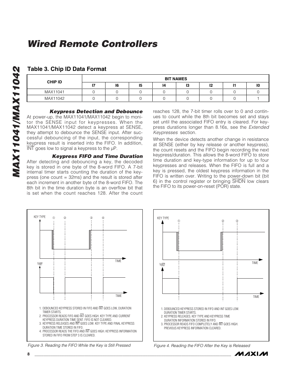 Wired remote controllers, Table 3. chip id data format | Rainbow Electronics MAX11042 User Manual | Page 8 / 18