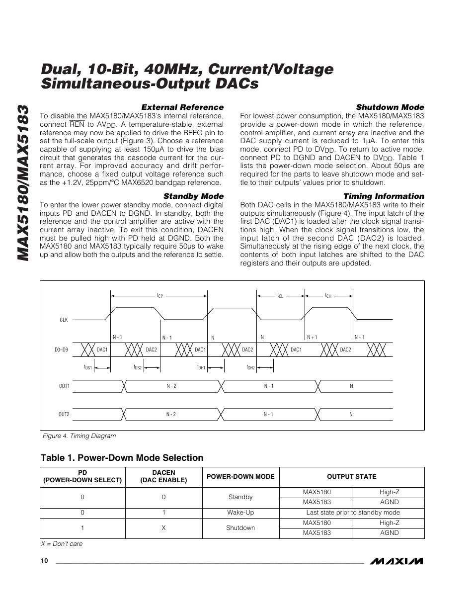 Table 1. power-down mode selection | Rainbow Electronics MAX5183 User Manual | Page 10 / 15