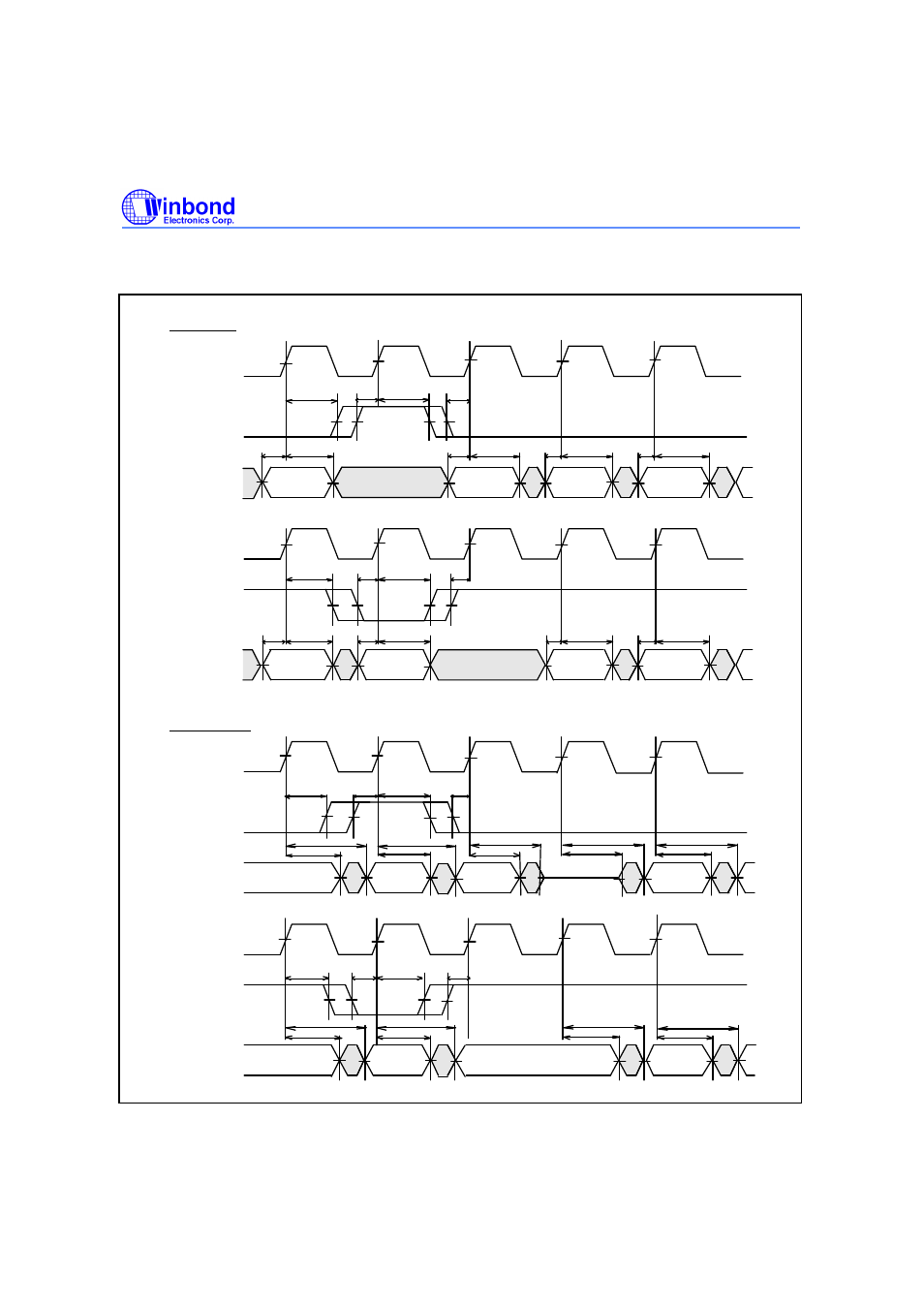 Control timing of input/output data, Input data output data, Timing waveforms, continued | Rainbow Electronics W982516CH User Manual | Page 18 / 43