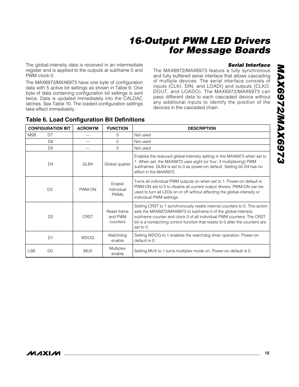 Table 6. load configuration bit definitions | Rainbow Electronics MAX6973 User Manual | Page 15 / 23